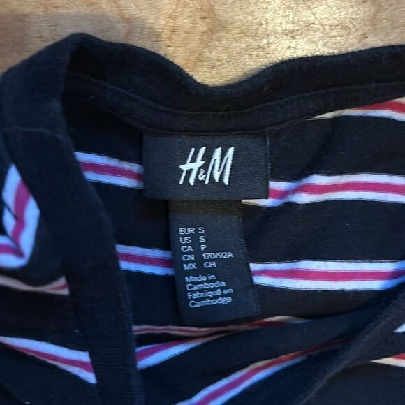 H&M Women’s Dark navy pink and white striped scoop neck tshirt size s - Picture 6 of 7